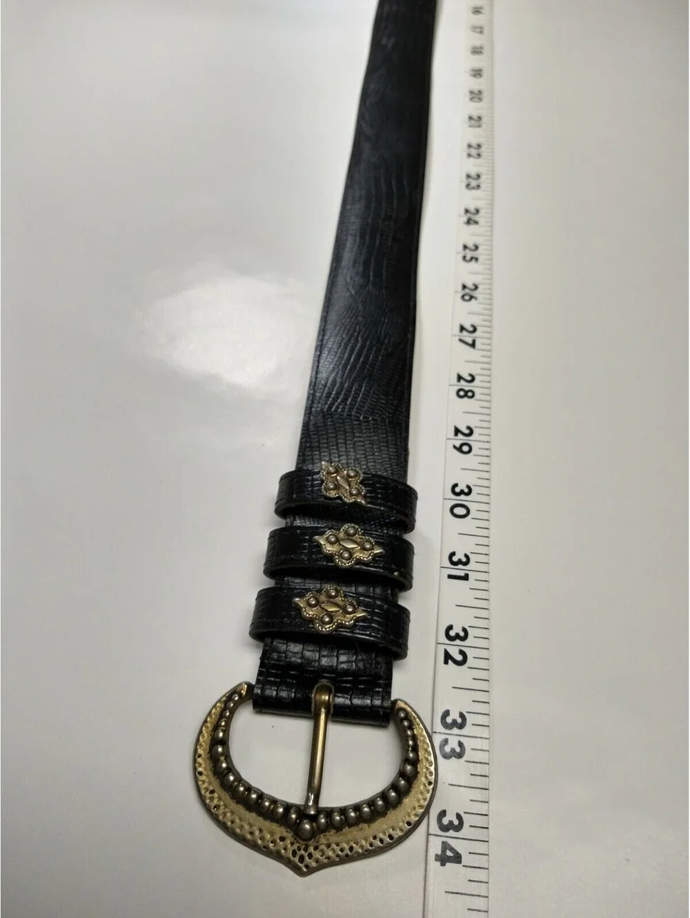 Vintage 90s Grunge Gotti Black Reptile Belt FAUX LEATHER PLEATHER Size S/M 26-28